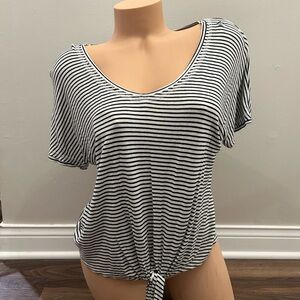 Black and White Striped Tie-Front Top